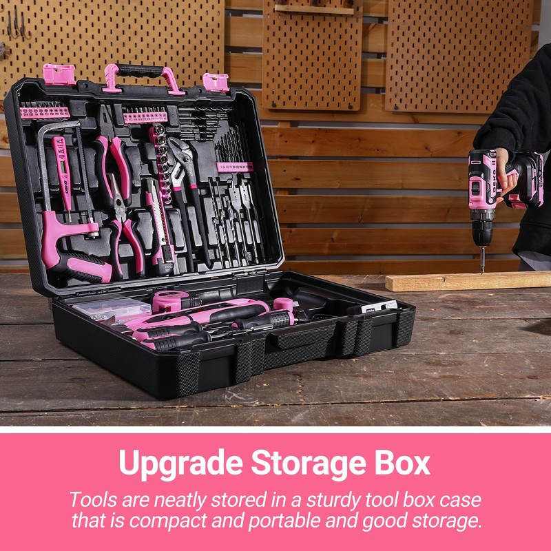 DEKOPRO Pink Drill Tool Kit Set: 20V Cordless Power Drill
