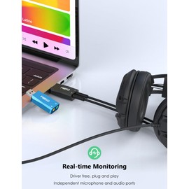 MillSO USB to 3.5mm Audio Jack Adapter [with Internal Recording Function] Portable Computer External USB Sound Card for PC, Recording, Training, Streaming, Podcasting - Black