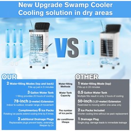 Swamp Cooler, Evaporative Air Cooler with 6 Ice Packs, Swamp Cooler Air Conditioner with 3 Gal Water Tank, 3 Speeds, 80° Oscillation, Portable Air Conditioners Alternative for Room Home Office（White)