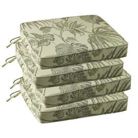 Supdurplus Outdoor Square Corner Seat Cushion, 19"x19"x3", Set of 4, Non Slip Seat Cushion Pads with Removable Cover for Patio Furniture, Garden Yard Lawn, Dark Green Vine