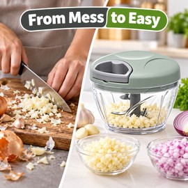 500 ml Manual Food Chopper for Kitchen Prep – Stainless Steel Blade Vegetable and Garlic Cutter for Everyday Cooking