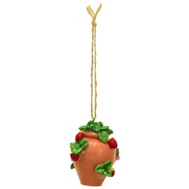 The Bridge Collection 2.5" Strawberry Pot with Strawberries Ornament - Miniature Clay Pot with Red Fruit Plant Christmas Ornament for Gardeners