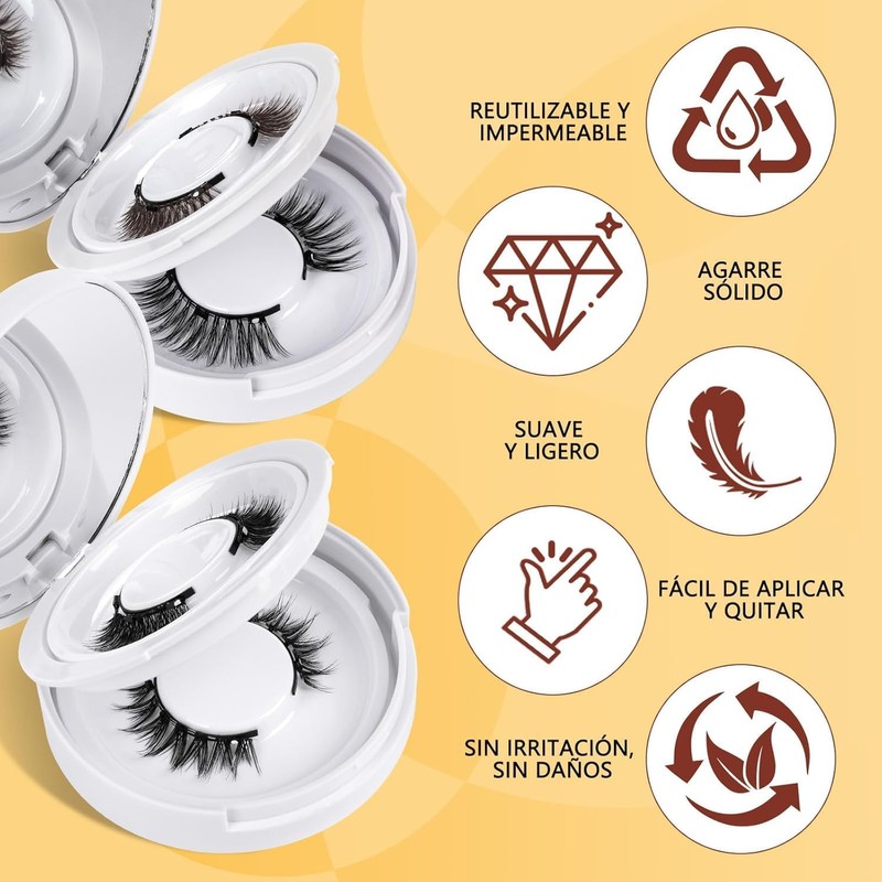 Pestañas magnéticas QUEWEL, 4 pares, reutilizables, con aplicador, sin pegamento,