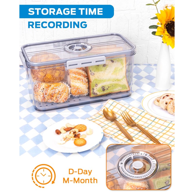 Dynta Bread Box 2 Pack Bread Storage Container Airtight Recording