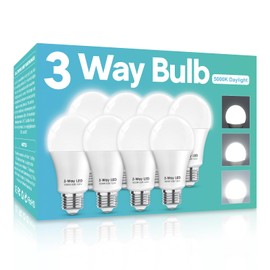 Gonhom 3 Way LED Light Bulbs 50 100 150W Equivalent, Daylight White 5000K 3 Way Bulbs, A19 Three Way Light Bulbs,E26 Base LED Bulb for Reading,Living Room-8 Pack