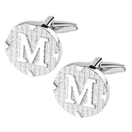 Dannyshi Cufflinks for Men Stainless Steel Cufflinks Classic Initial Cufflink Engraved Silver Cuff Links Alphabet Letter A-Z with Gift Box (M)