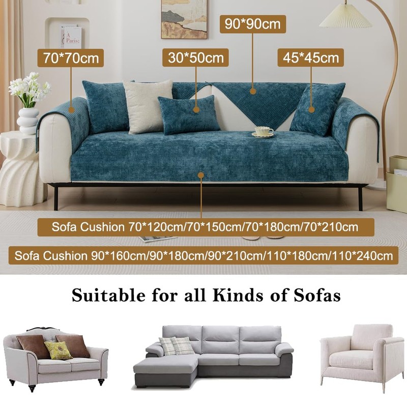 NUODWELL Soft Chenille Sofa Cover 1/2/3/4 Seater, Universal Non-Slip L