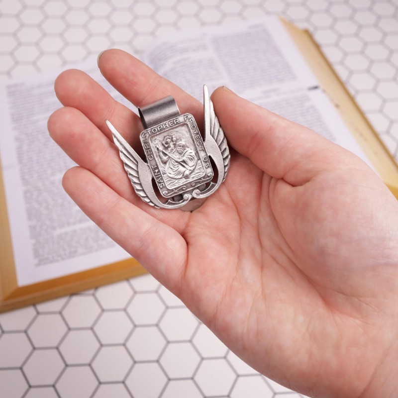 St. Christopher Visor Clip with Wings, Religious Patron Saint Medal