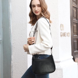 APHISON Small Crossbody Bag with Wide Strap Shoulder Bag Women's Vegan Leather Handbag Bag with Removable Shoulder Strap Card Slot Travel Bag, black, Retro