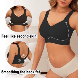 PoseFree Wireless Bras with Support and Lift Wirefree Bras Lift Sagging Breasts Bralette Push Up Seamless Sleep Bra (Black,L)