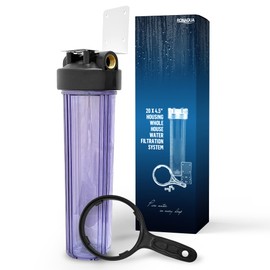 High Capacity 20 x 4.5” Whole House Filter Purifier System for Well or City Water, Presser Relief Button, 1” NPT Brass Port, Double O-Ring, Meets NSF Standards & Regulations (Transparent, 1 Set)