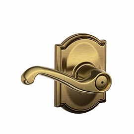 SCHLAGE F40 FLA 609 CAM Camelot Collection Flair Privacy Lever, Antique Brass