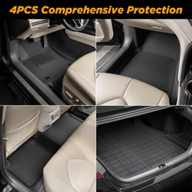 4PCS 2025 for Toyota Camry All Weather Rubber Floor Mats (Include Hybrid) LE/SE/XLE/XSE, XPE All Season Protection Waterproof Anti-Slip Rear Trunk/Cargo Liner, Car Accessories Black