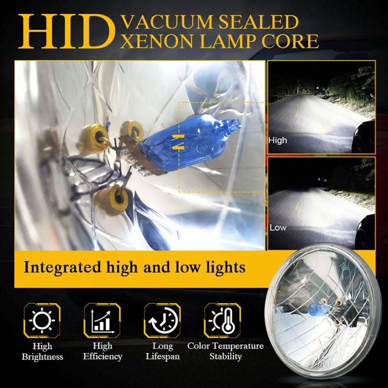 SJMYXCLW 4Pcs 5.75" 5-3/4 inch Round Headlights High Low Beam