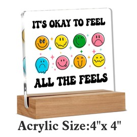 WEZADUK Mental Health Gifts for Women Men, ABA Therapy Gifts for Adults Kids, It's Okay To Feel All The Feels Classroom Therapy Office Home Decorative Signs Plaque for Desk