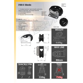 Sailboat Blocks Aluminum 28mm Single Fixed 2100-C