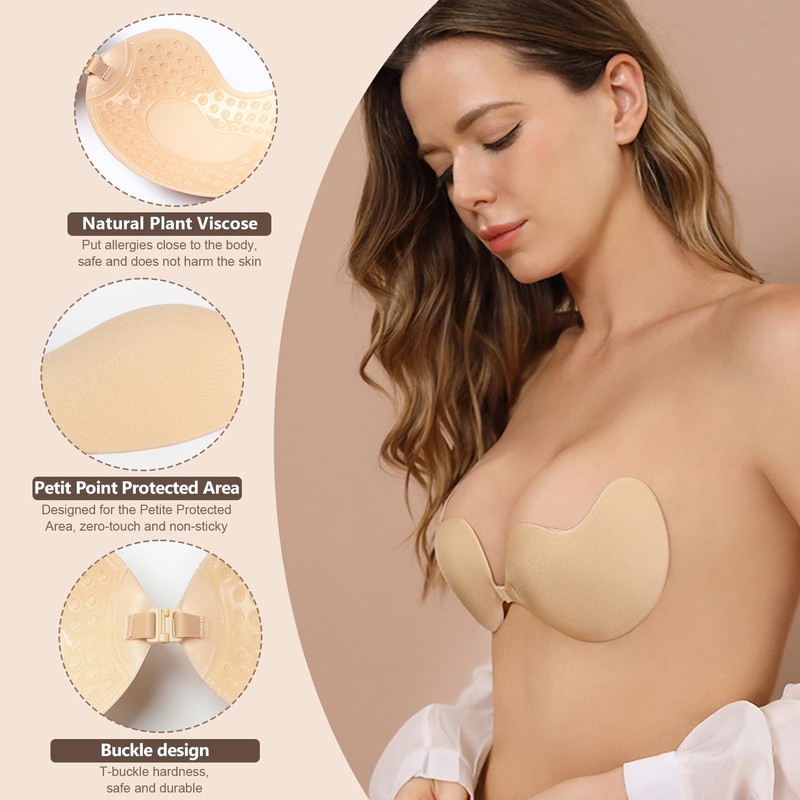 YONEEKSS Push up Bra for Women, Backless Stick on Bra