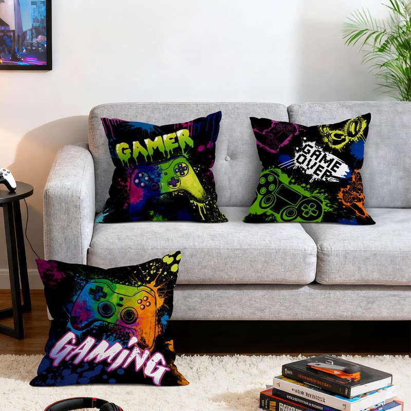 Joymaison 18x18 Set of 4 Video Game Gaming Room Throw