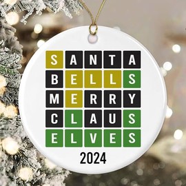Wordle Christmas Ornament - Funny Word Lover Gift - Santa - Bells - Merry - Claus - Elves - Decoration Christmas Tree Ornament - Wordle Ornaments For Family And Friends Printed on Both Sides