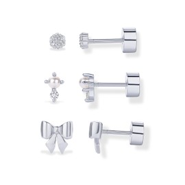 PAVOI 14K Gold Plated Pearl & CZ Stud Earrings for Women - Screw Back Set Fashion Jewelry, 1mm & 1.75mm, White Gold, Pearl