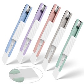 5 Pcs Utility Knife Box Cutters, Ceramic Blades, Retractable box Opener, Sharp and safety DIY Knife for Christmas, home use and office（5 Colors）