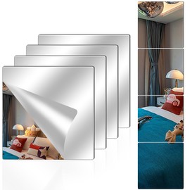 guajunsanh Acrylic Wall Mirrors Full Length,8 x 8 Inch Self Adhesive Frameless Small Mirror Tiles, Flexible Plastic Mirror Sheets for Bedroom Home Gym Door (10"x 10")