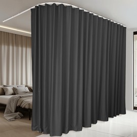 MaKefeile Room Divider Curtains & Flexible Bendable Tracks Set,Privacy Dividers Ceiling Track Curtain Window Blackout Curtains for Living Room Bedroom (W150 × H84 in 1 Panel Black Drape & White Rail)