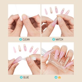 COCOBURI 24 Pcs Long Press on Nails Press on Acrylic Nails Green Coffin Press on nails Fake Nail Sets for Women