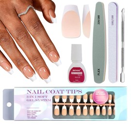 French False Nails, 300Pcs Square Press On Nails Short, Nude Color X-coat Tips Fake Nails with Glue, Full Cover Glue on Nails for Women French White Tip Nail Art - 15 Sizes