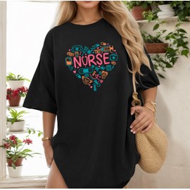 Nurse Shirts for Women Oversized Funny School Nursing Shirt Cute Nurse Day Gift Short Sheeve Tee Tops Black
