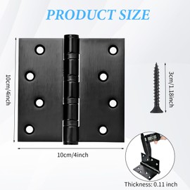 SENONAPO 8 Pcs 4 x 4 Inch Ball Bearing Door Hinges with 80 Pcs Screws Square Corners Stainless Steel Heavy Duty Hinges for Exterior Doors (Black)