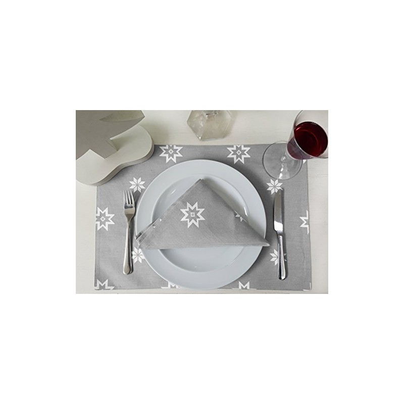 Ragged Rose Christmas Place mats, Cotton, Silver Grey, 36 x