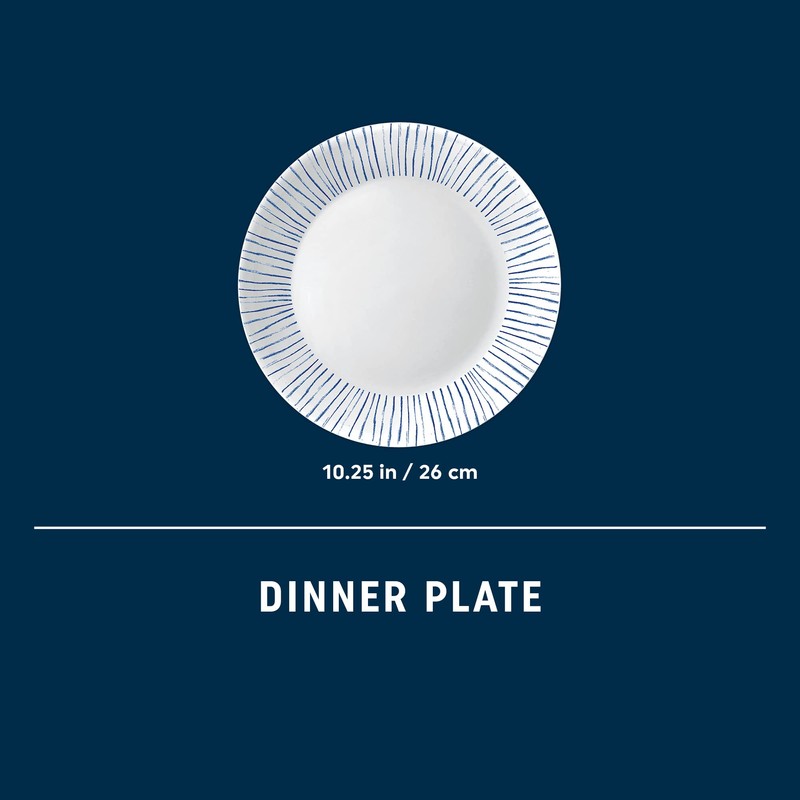 Corelle 6-Piece 10.25" Vitrelle Glass Dinner Plates, Lightweight, Chip/Scratch Resistant