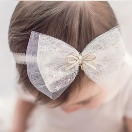 Yheahin Baby Girls Lace Bow Headband Cute Chiffon Bow-Knot Toddler Hairband Elastic Soft Lace Infants Birthday Party Hair Accessories (White-3, One size)