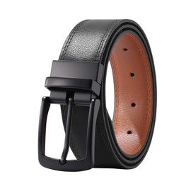 AWAYTR Men Reversible Leather Belt - 1.33'' Wide Genuine Leather Dress Belt for Casual and Business Wear, Black Buckle, Black/Brown,Fit Waist 36''-38''