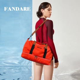 FANDARE Travel Handbag Sports Gym Bag Weekender Carry On Overnight Bags for Women Men Duffle Bag Sport Workout Gym Swim Hospital Shoulder Bag with Luggage Sleeve & Shoe Compartment Orange