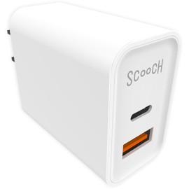 Scooch 20W Fast Charger with USB-A and USB-C Ports [PD Compatible] Dual Port Wall Charger (White)