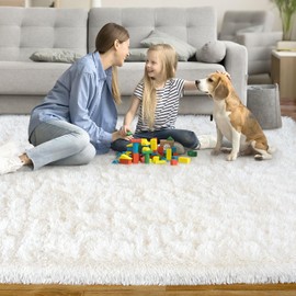 Area Rug for Living Room 6x9, Ultra Soft Shaggy Area Rugs for Bedroom, Upgrade Non-Slip Plush Fuzzy Carpet for Bedroom Girls Boys Room Home Nursery Teens Modern Indoor Home Dorm Decor, Cream White