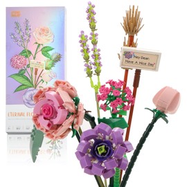 MEIEST Mini Building Blocks Flower Bouquet Set,Creative DIY Artificial Flowers Botanical Collection Construction Building Bricks Toy,Plant Model Eternal Flowers Home Decor,6+(Purple)