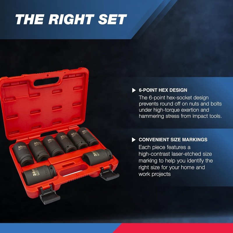 Neiko 02460A 3/4" Drive Deep Impact Socket Set, 8 Piece