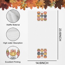 WINGTECA Plaid Bow Pumpkin Fall Kitchen Towels Fall Kitchen Decor for Home Seasonal Autumn Thanksgiving Harvest Gifts Waffle Weave Dish Tea Hand Towels for Farmhouse Kitchen Bathroom 14 x 23 Inches