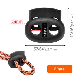 CooBigo 50 Pcs Plastic Cord Locks for Drawstrings Double Hole Spring Stopper Fastener Slider Toggles End for Drawstrings Shoelaces Backpack Lanyard