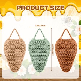 Qualirey 3 Pack Large Crochet Wasp Nest Decoys Hanging Fake Wasp Nest Deterrent Outdoor Crochet Decoys for Patio Garden Yard Eaves Uses, 12.6" x 7.9"