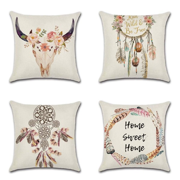 JOTOM Green Plant Printed Pattern Cushion Cover Set of 4