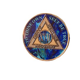 17 Year AA Medallion Sapphire Blue Swirl Tri-Plate Sobriety Chip