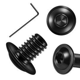 Mywish M6 x 8mm 25Pcs Flange Button Head Hex Socket Cap Screws Bolts, 304 Stainless Steel Furniture M6x1.0 Bolts Full Thread, Black Oxide & Hex Spanner