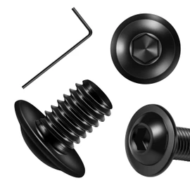 Mywish M6 x 8mm 25Pcs Flange Button Head Hex Socket Cap Screws Bolts, 304 Stainless Steel Furniture M6x1.0 Bolts Full Thread, Black Oxide & Hex Spanner