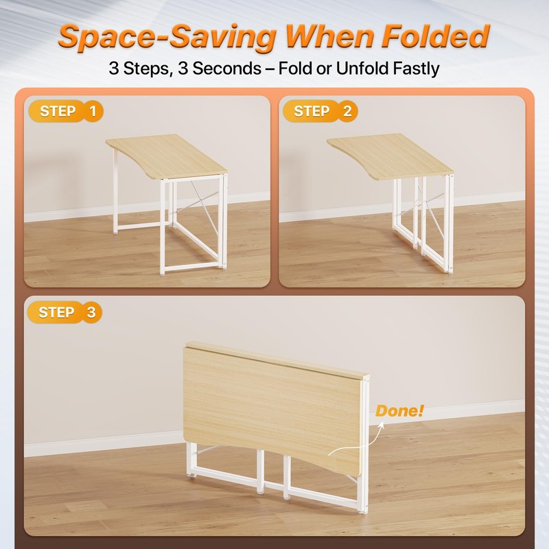 Huuger Folding Desk for Small Spaces, 39.3 Inch Foldable Computer