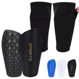Football Shin Pads Including Stocking with Slip Pocket and Non-Slip Sleeves Shin Pads Football for Children Teenagers Adults (Black, M)
