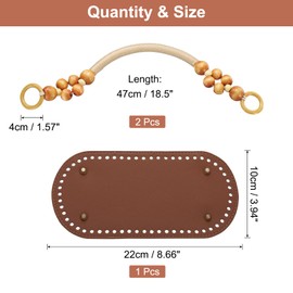 sourcing map Crochet Bag Making Kit, 8.7 x 4 Inch Oval PU Leather Bag Bottom with 2Pcs Beaded Bag Handles for DIY Crochet Bag Shoulder Bag Purse Making, Silver